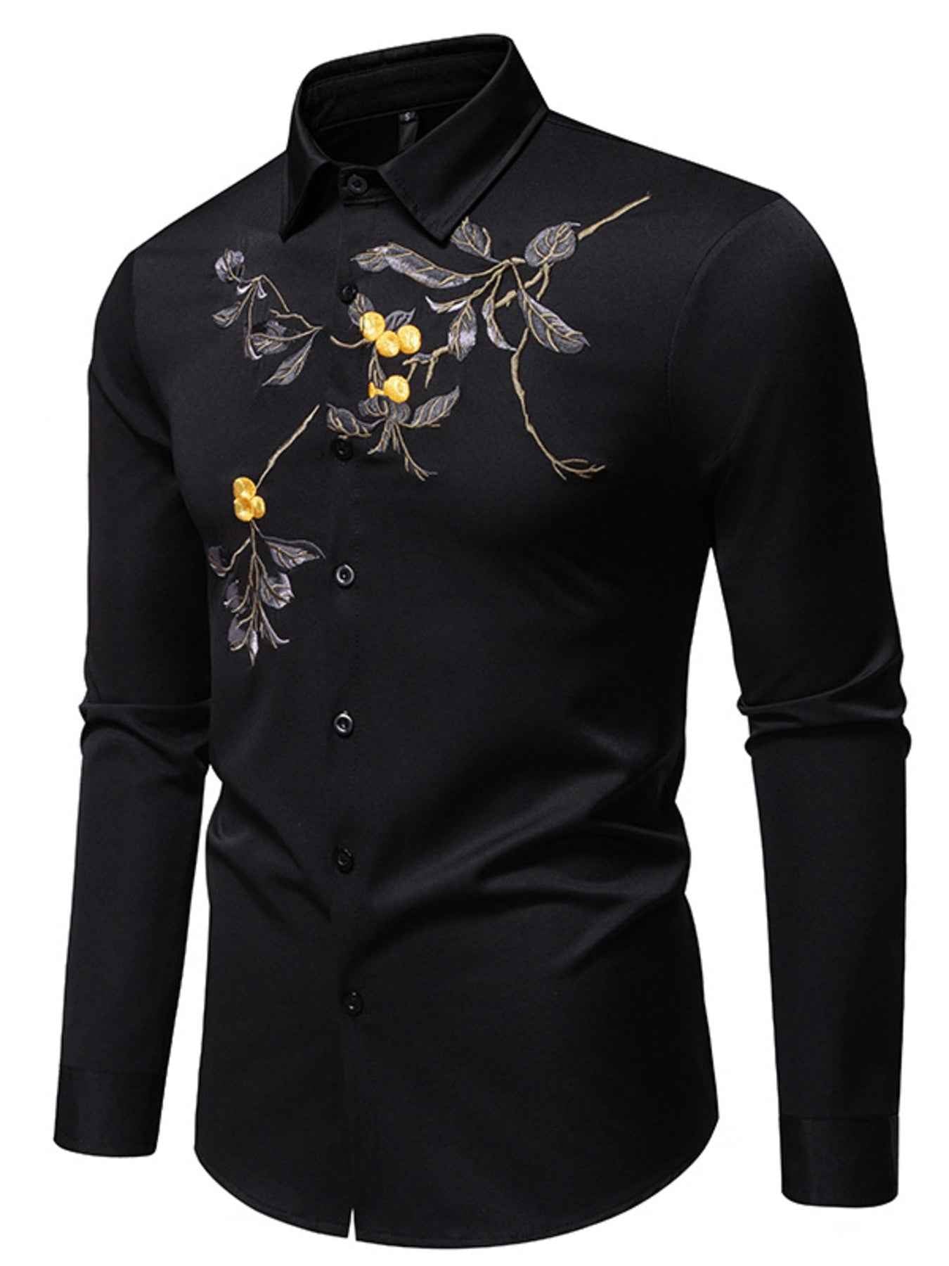 Men's Embroidered Floral Long Sleeve Shirt