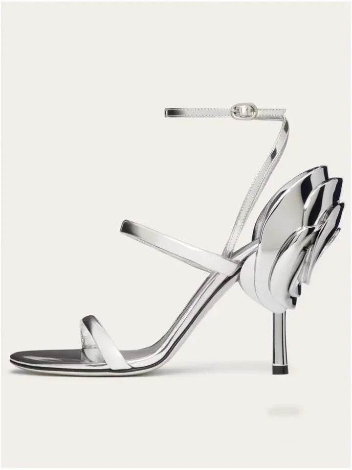 Silver rose Blossom Sandals - REBECATHELABEL