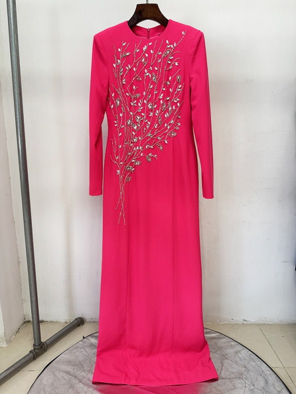 Crew Neck Elegant Evening Dress and Classic Long Sleeve dress