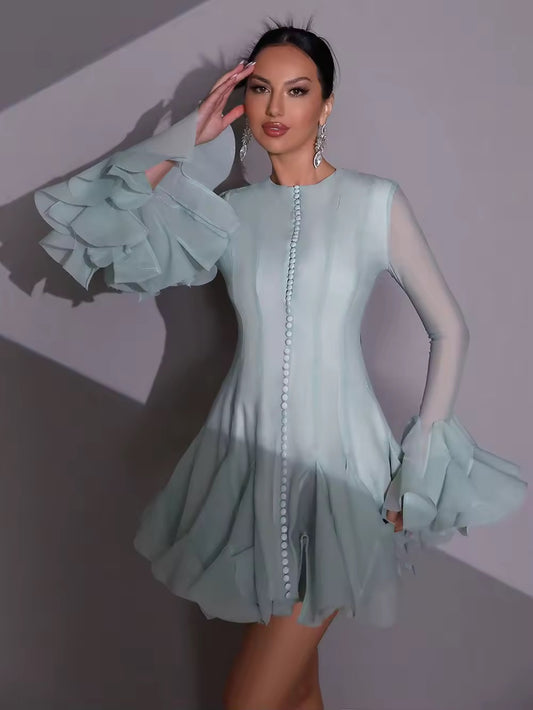 Spliced Ruffles Pleated Elegant Dress