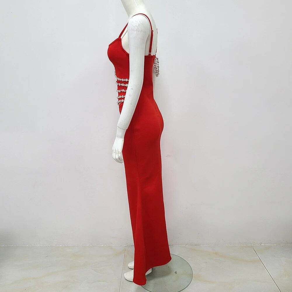 Sleeveless Diamond Mesh Mermaid Maxi Long Bodycon Bandage dress - REBECATHELABEL