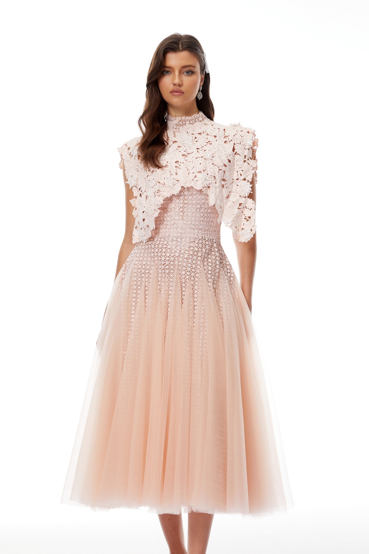 Light Pink Floral Crochet Midi Dress