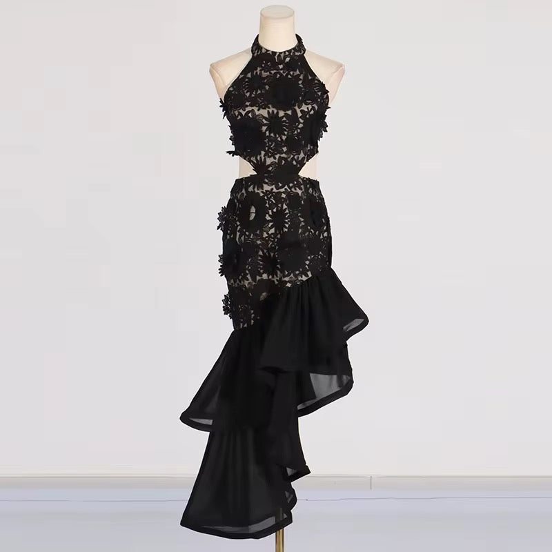 Embroidered Tiered Cutout Maxi Dress