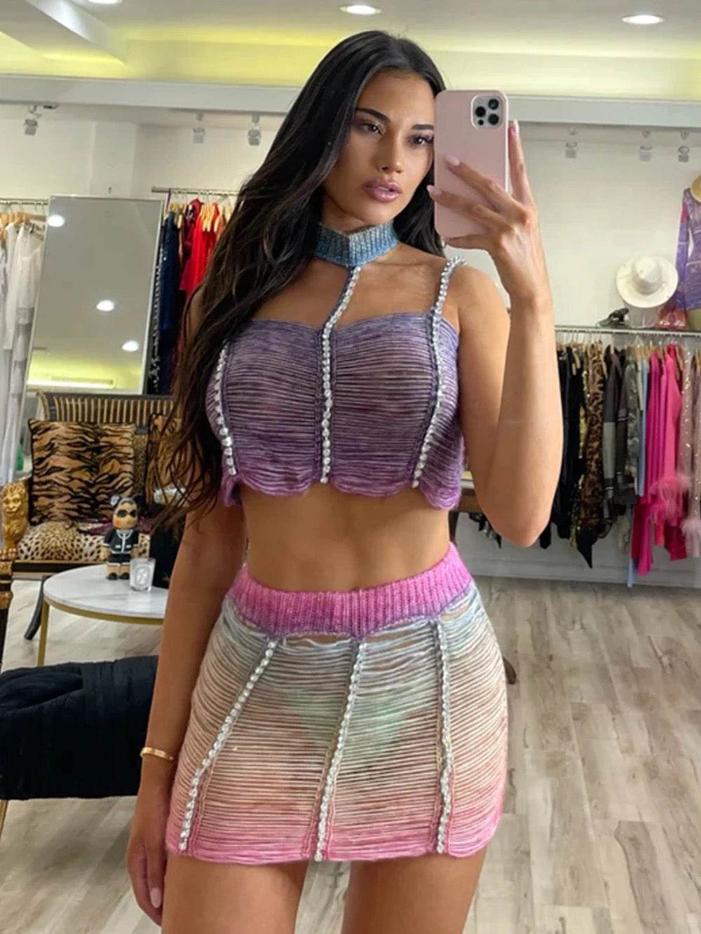 Hollow Out Woolen Woven Diamond Set - REBECATHELABEL