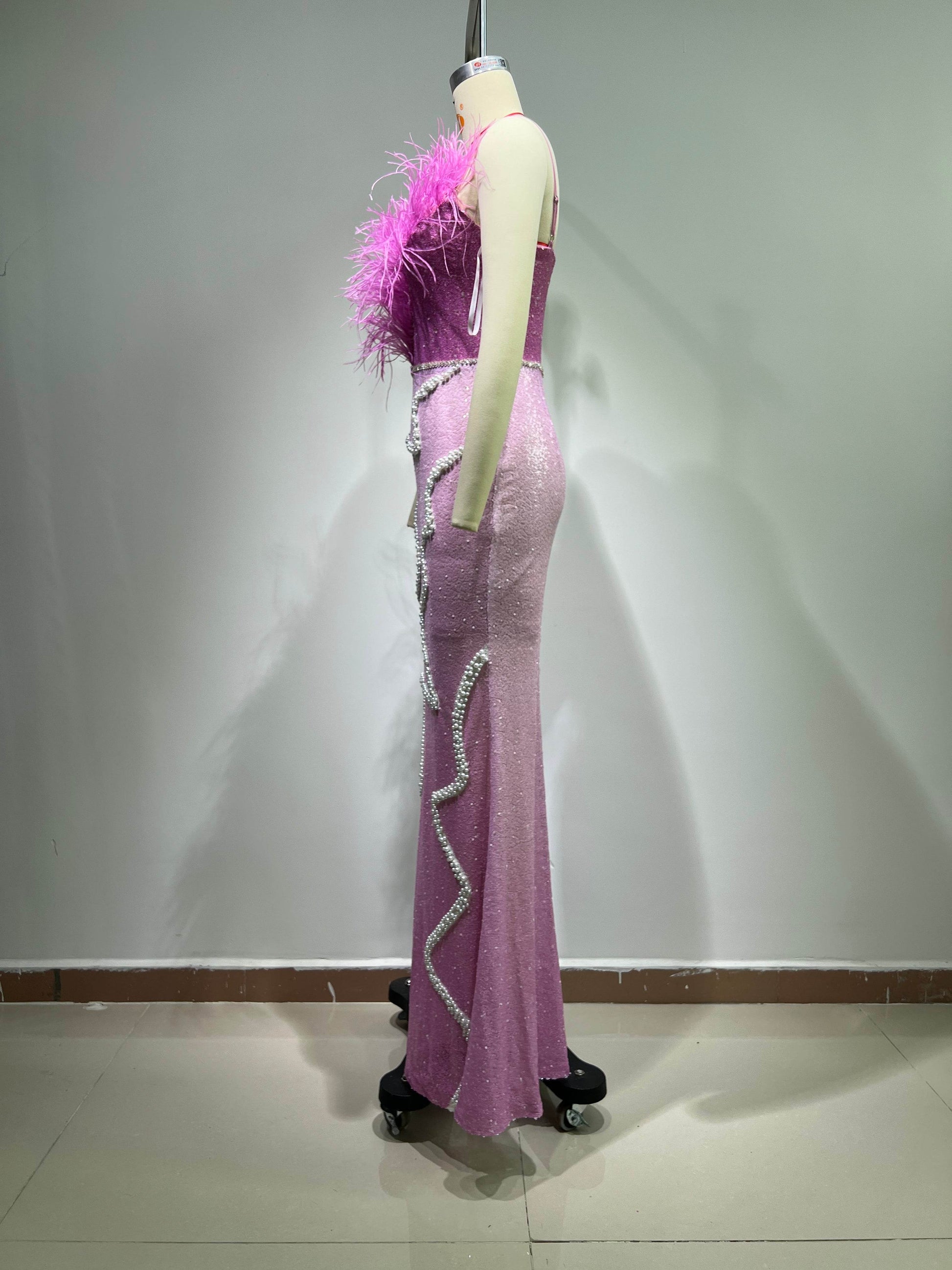 Oley maxi feather floor length dress - REBECATHELABEL