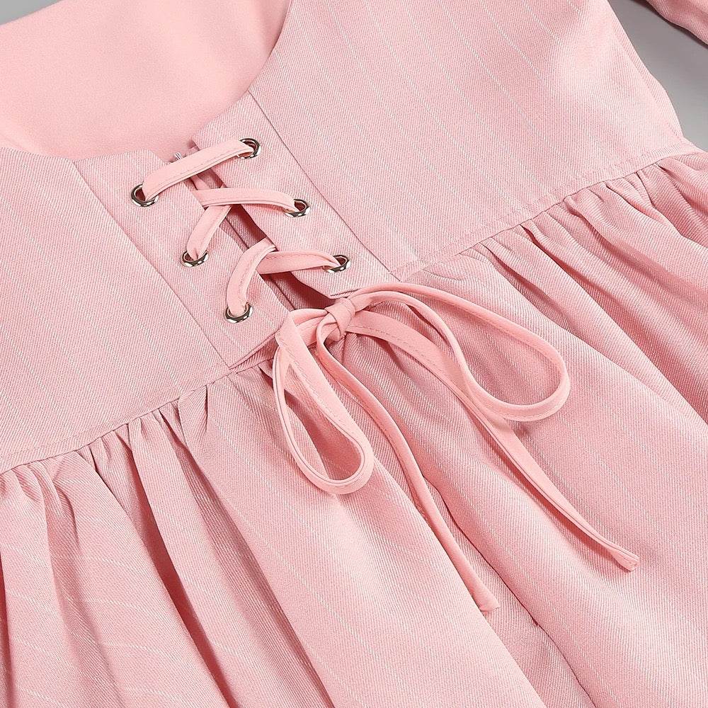 Pink Stripe A-line Diamond Sequins Long sleeved Sexy Mini Dress - REBECATHELABEL