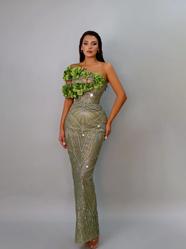 Emerald Bloom Goddess Gown