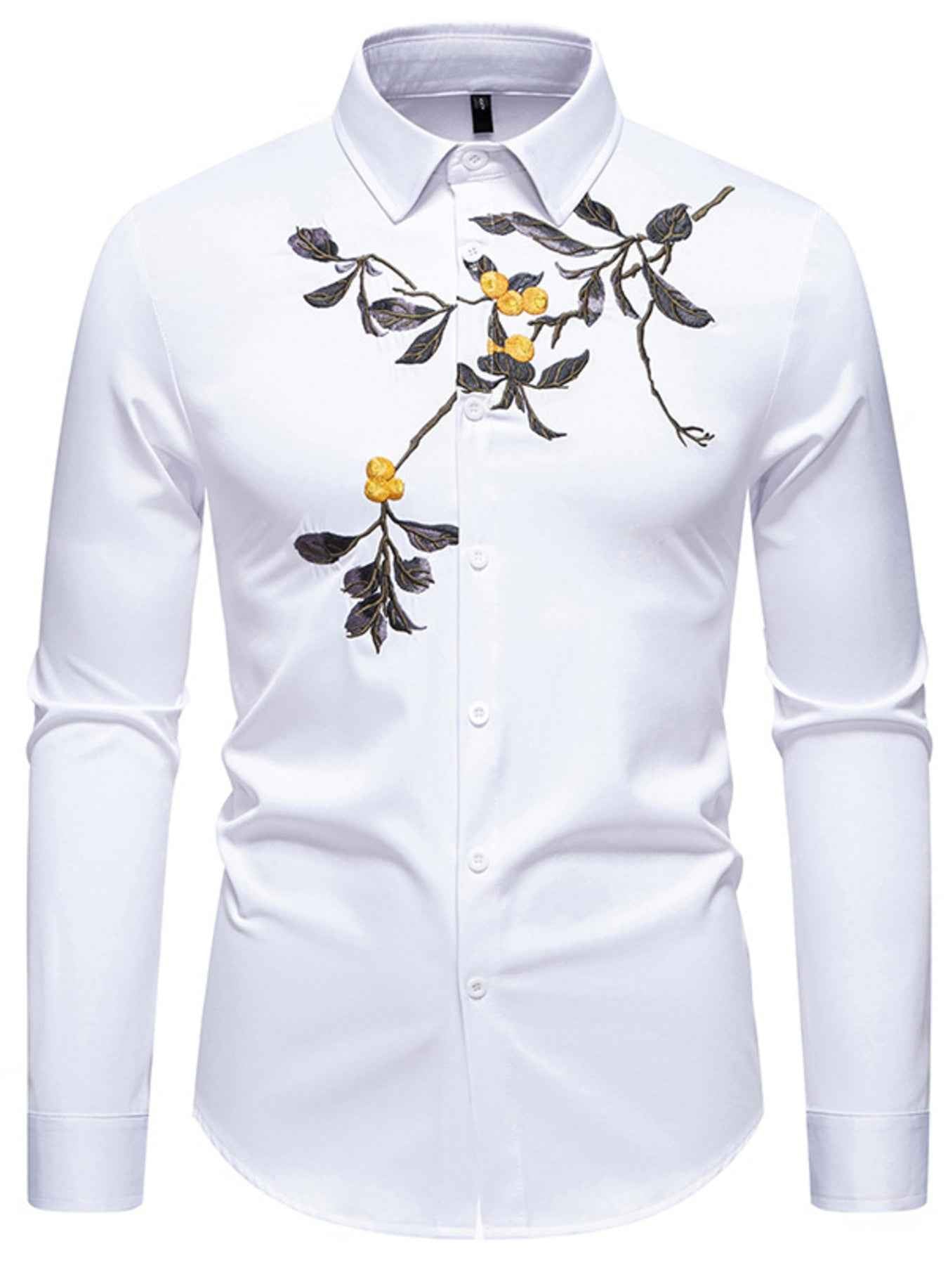 Men's Embroidered Floral Long Sleeve Shirt