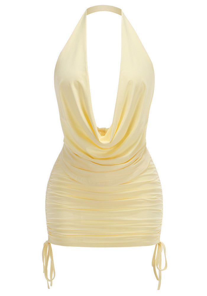 Halter Draped Two Piece Dress Yellow