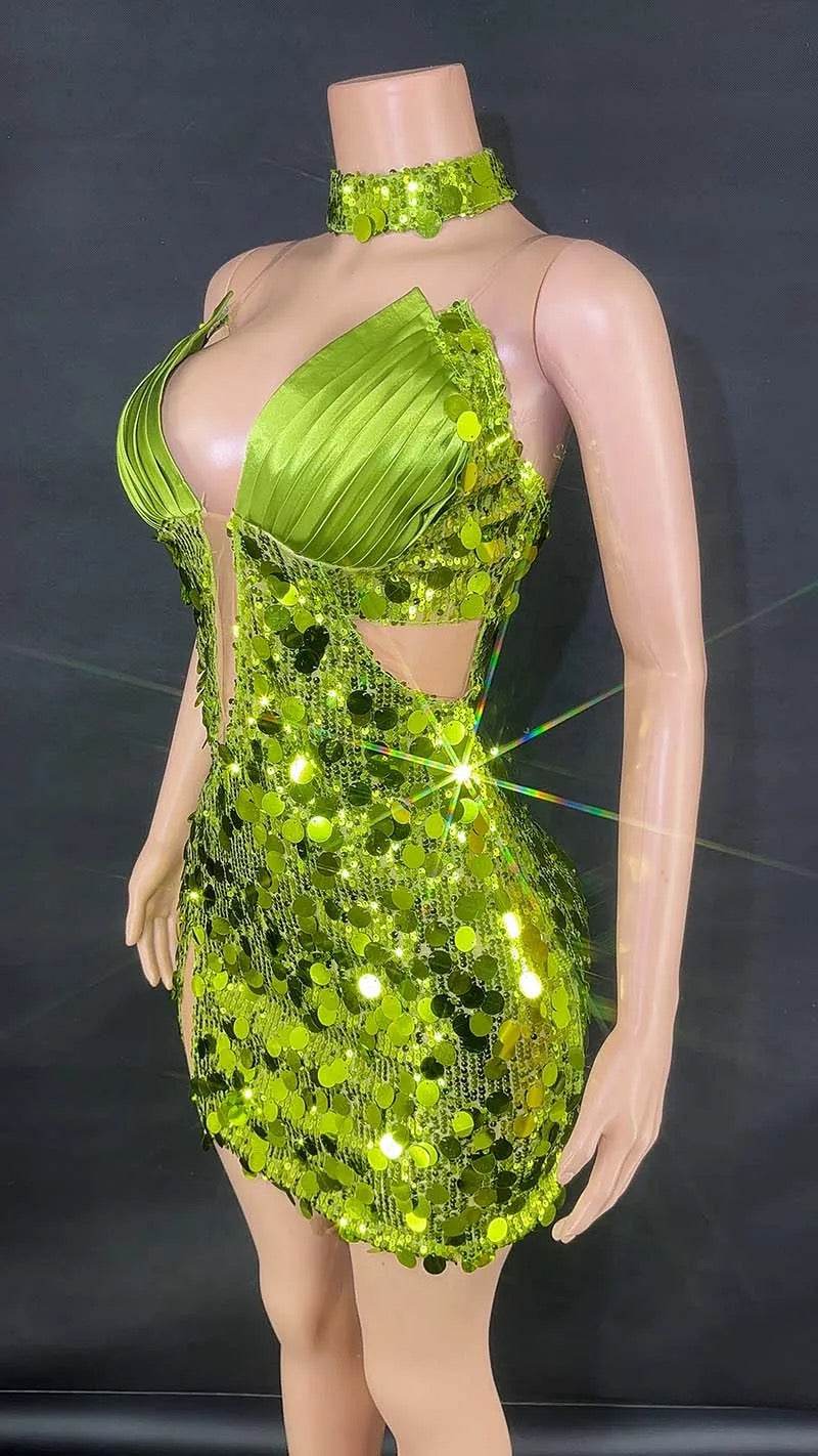 V Neck Cutout Sequin Dress - REBECATHELABEL