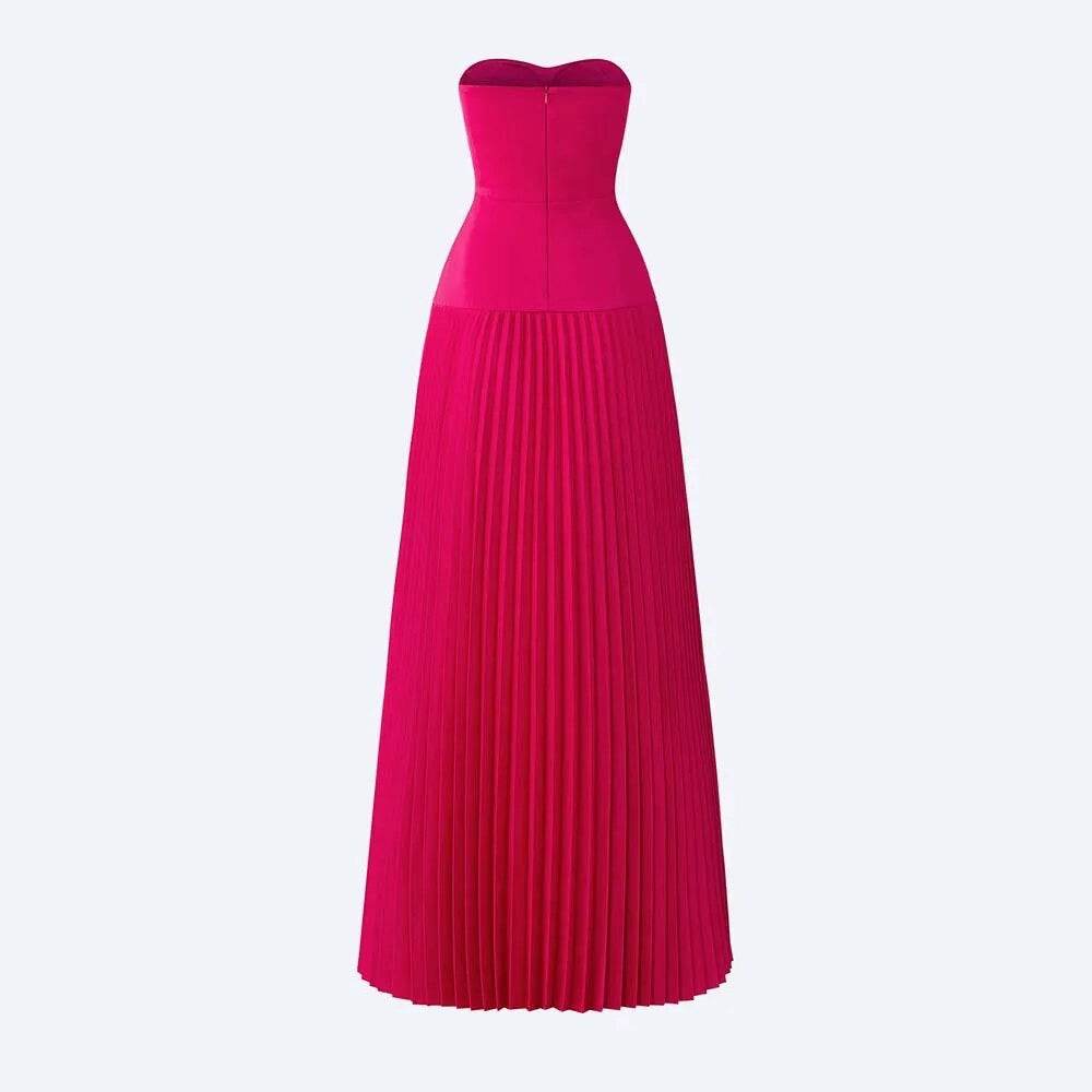 Rose Red Sexy Strapless Slim Fit Long Dress - REBECATHELABEL