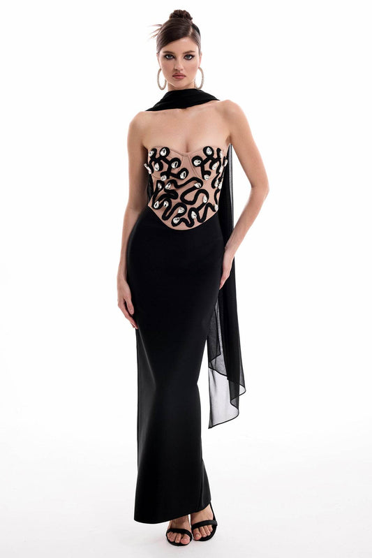 Diamond Off Shoulder Sweetheart Neck Maxi Dress - REBECATHELABEL