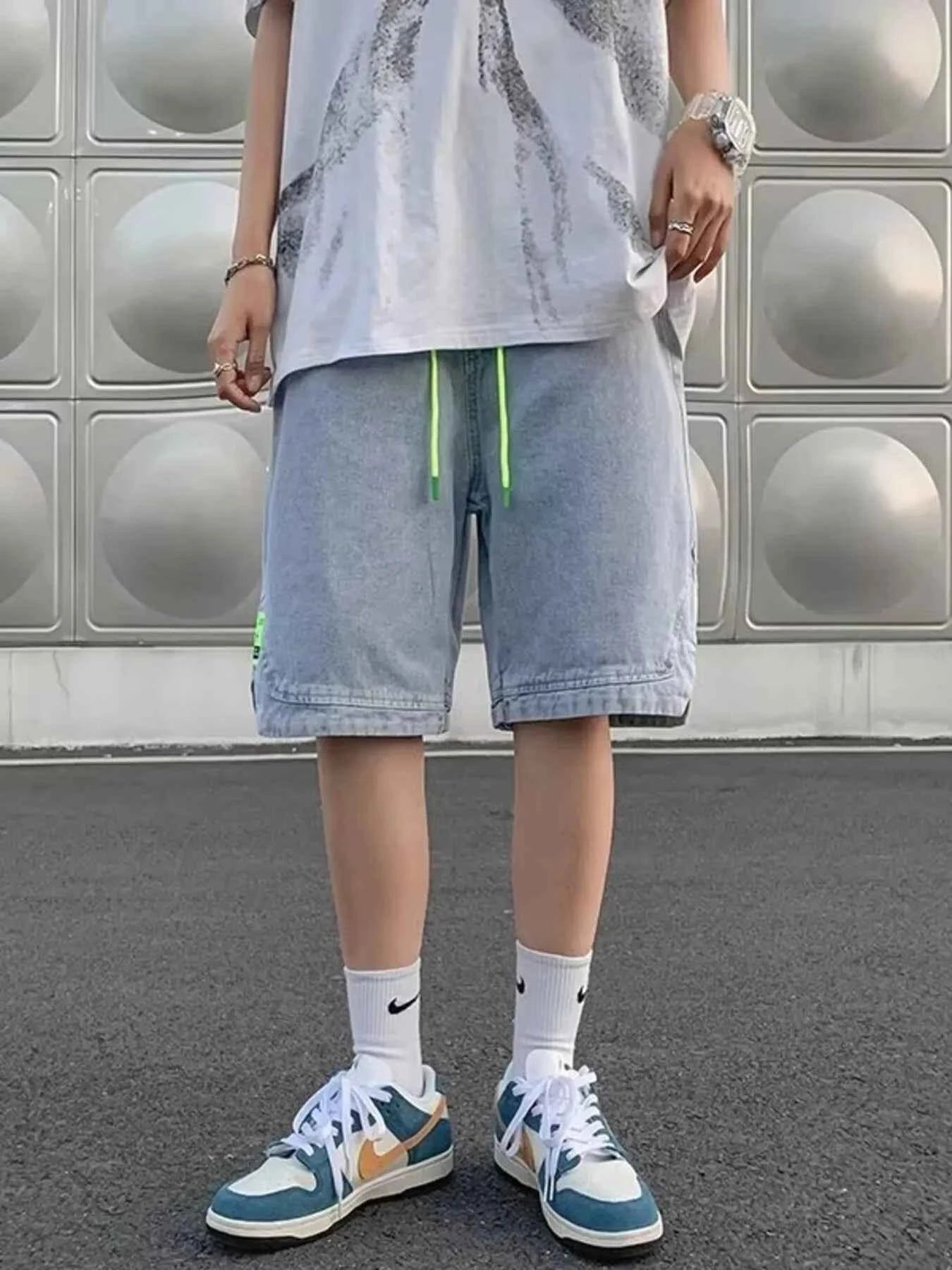 Men's Full Size Casual Loose Fit Denim Shorts with Drawstring Plus Size