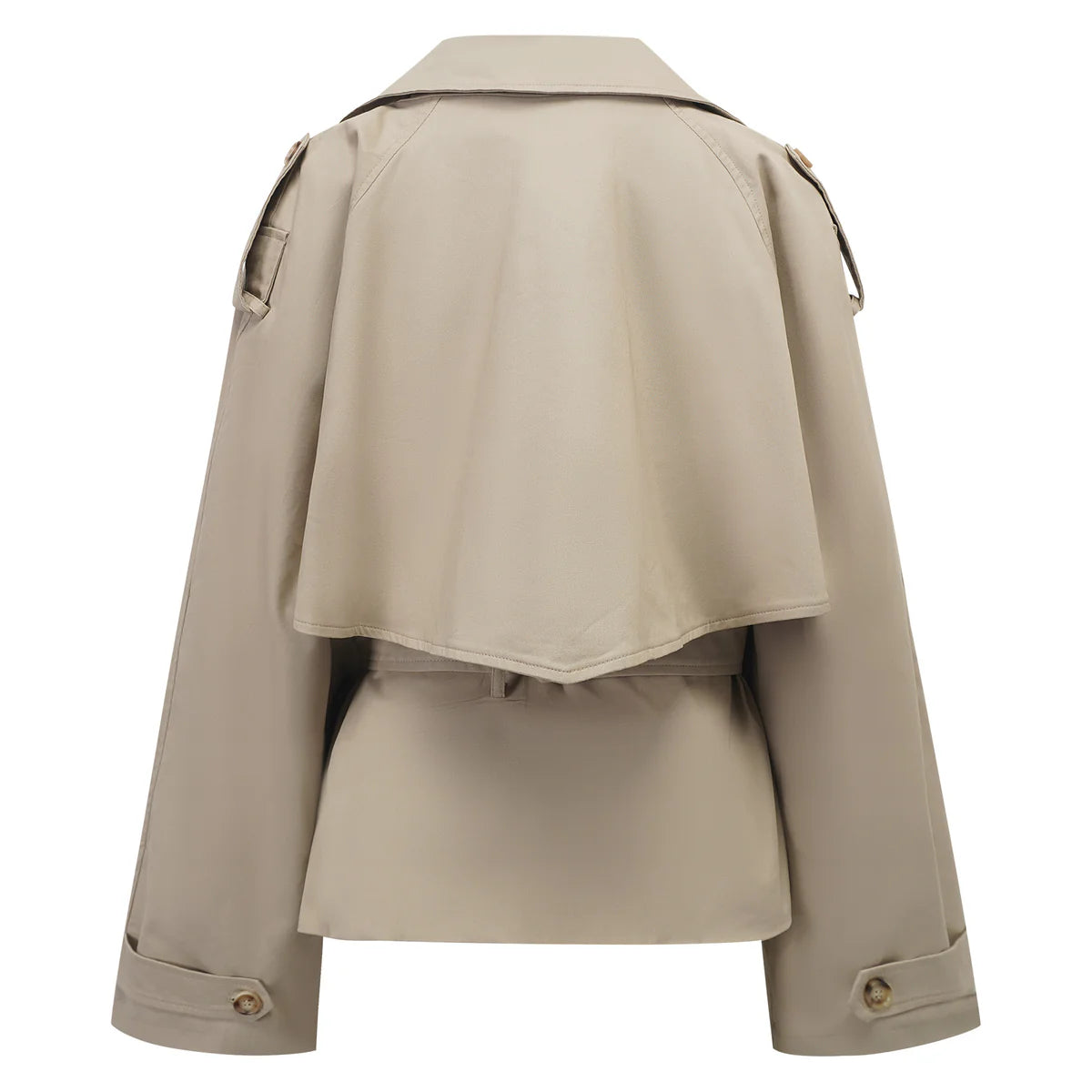 Khaki Double-Breasted Short Trench Coat