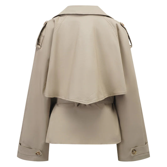 Khaki Double-Breasted Short Trench Coat
