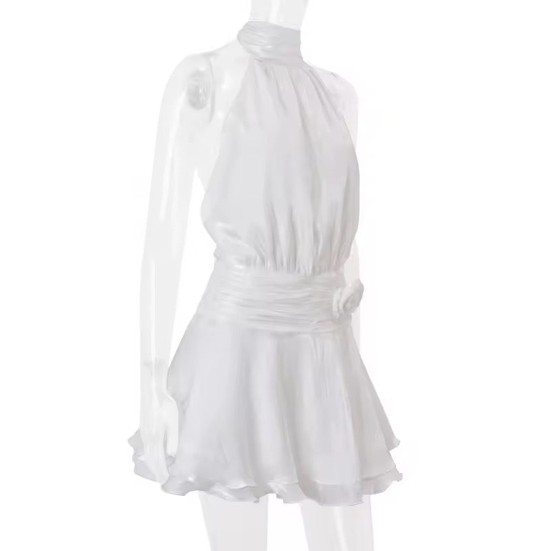 Chiffon Flower Backless Sexy Mini Dress