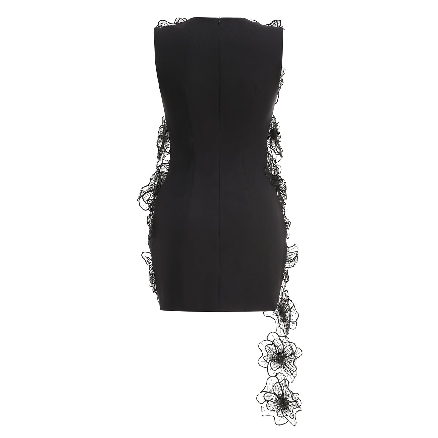 Sleeveless 3D Flowers Midi Bodycon Black Dress