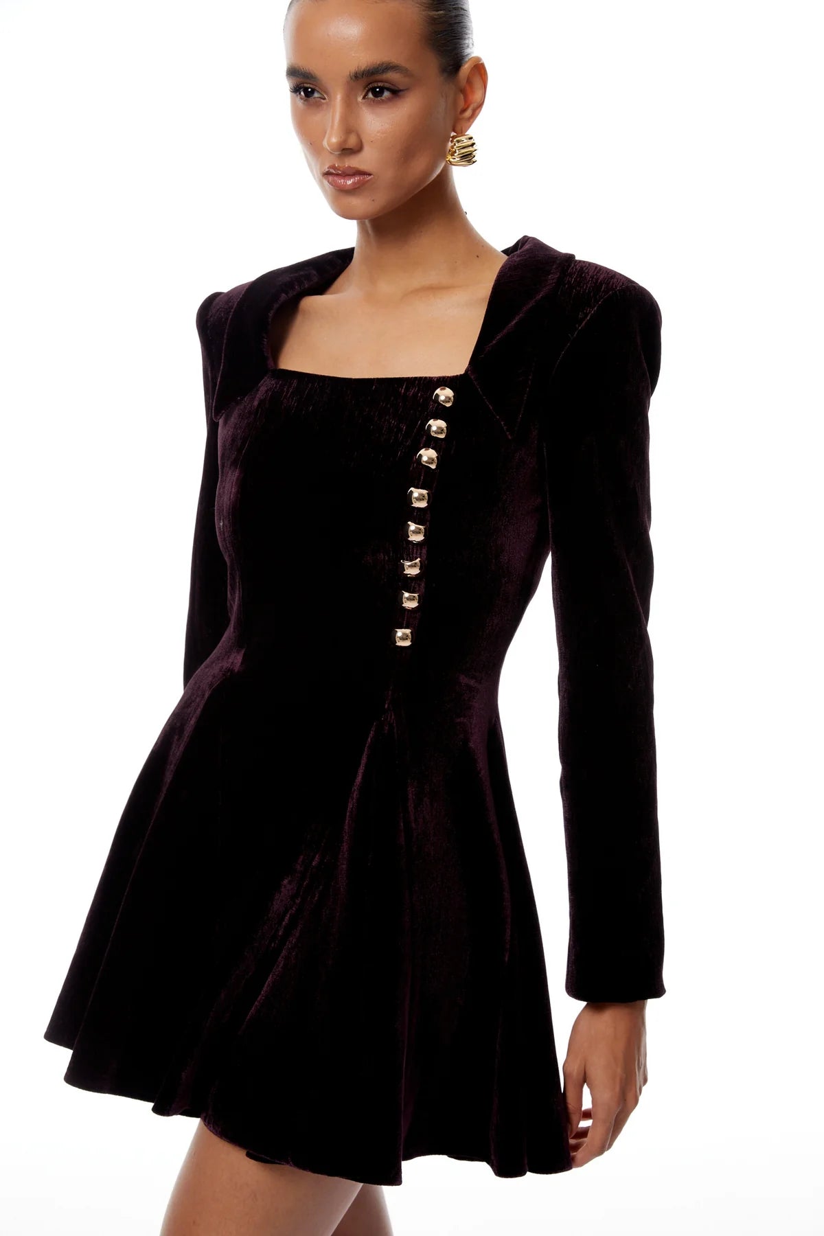 Aubergine Square Neck Velvet Mini Dress