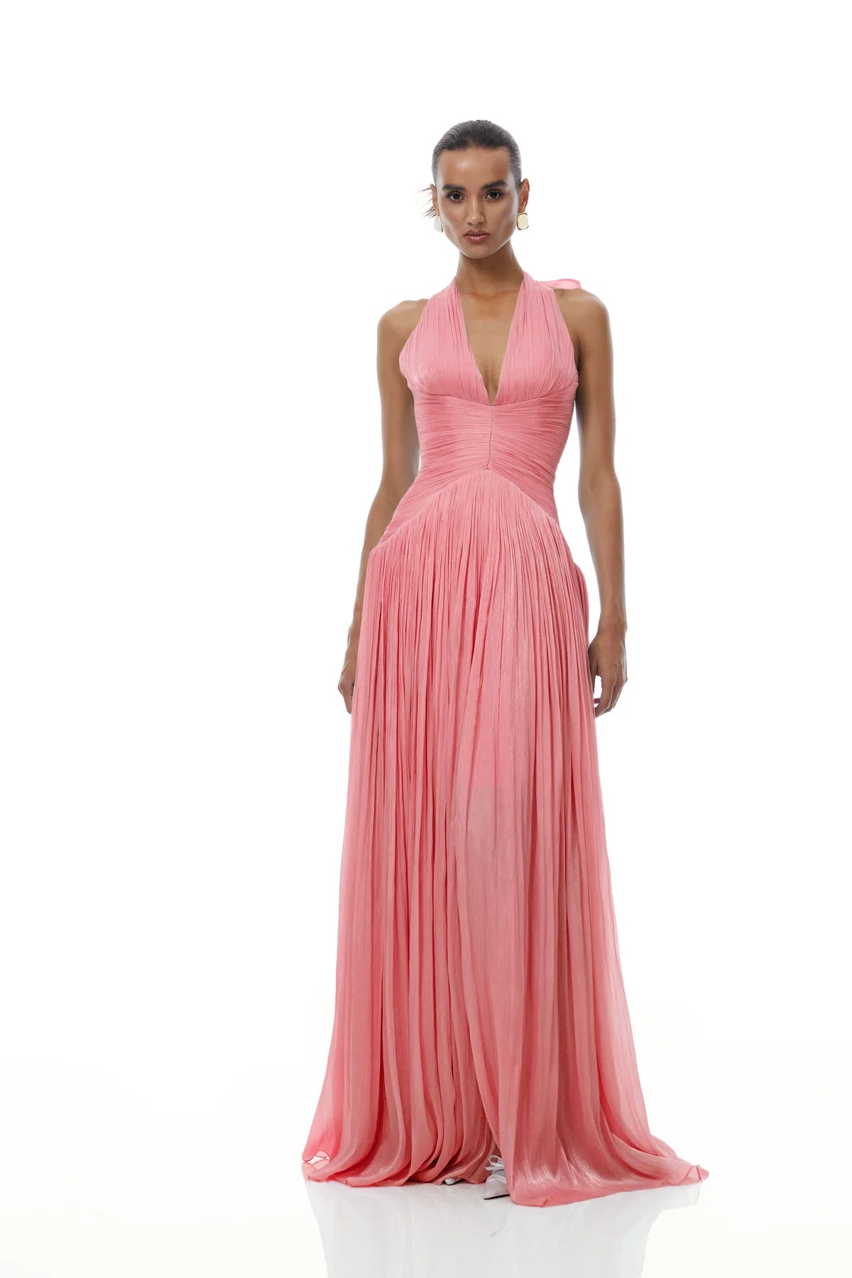 Pink Glossy Gathered Maxi Dress