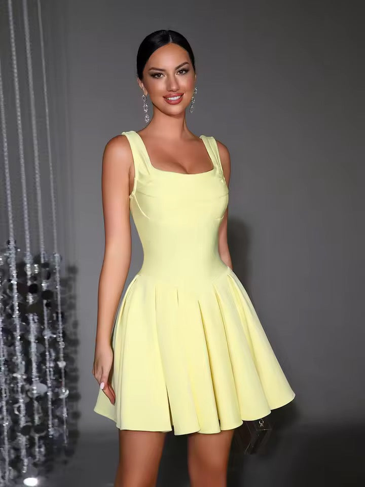 Pleated A-Line Short Dress