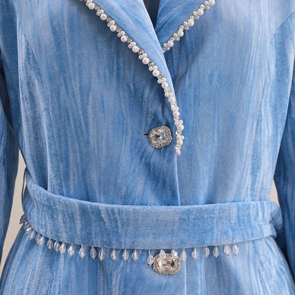 Velvet Set Loose Retro Suit Coat and Wide Pants Belt Set - REBECATHELABEL