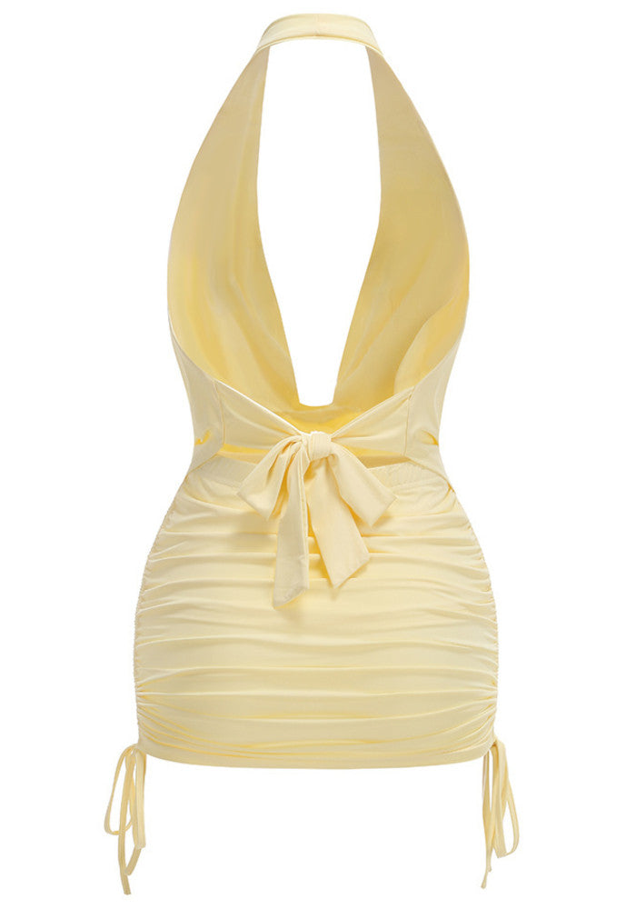 Halter Draped Two Piece Dress Yellow