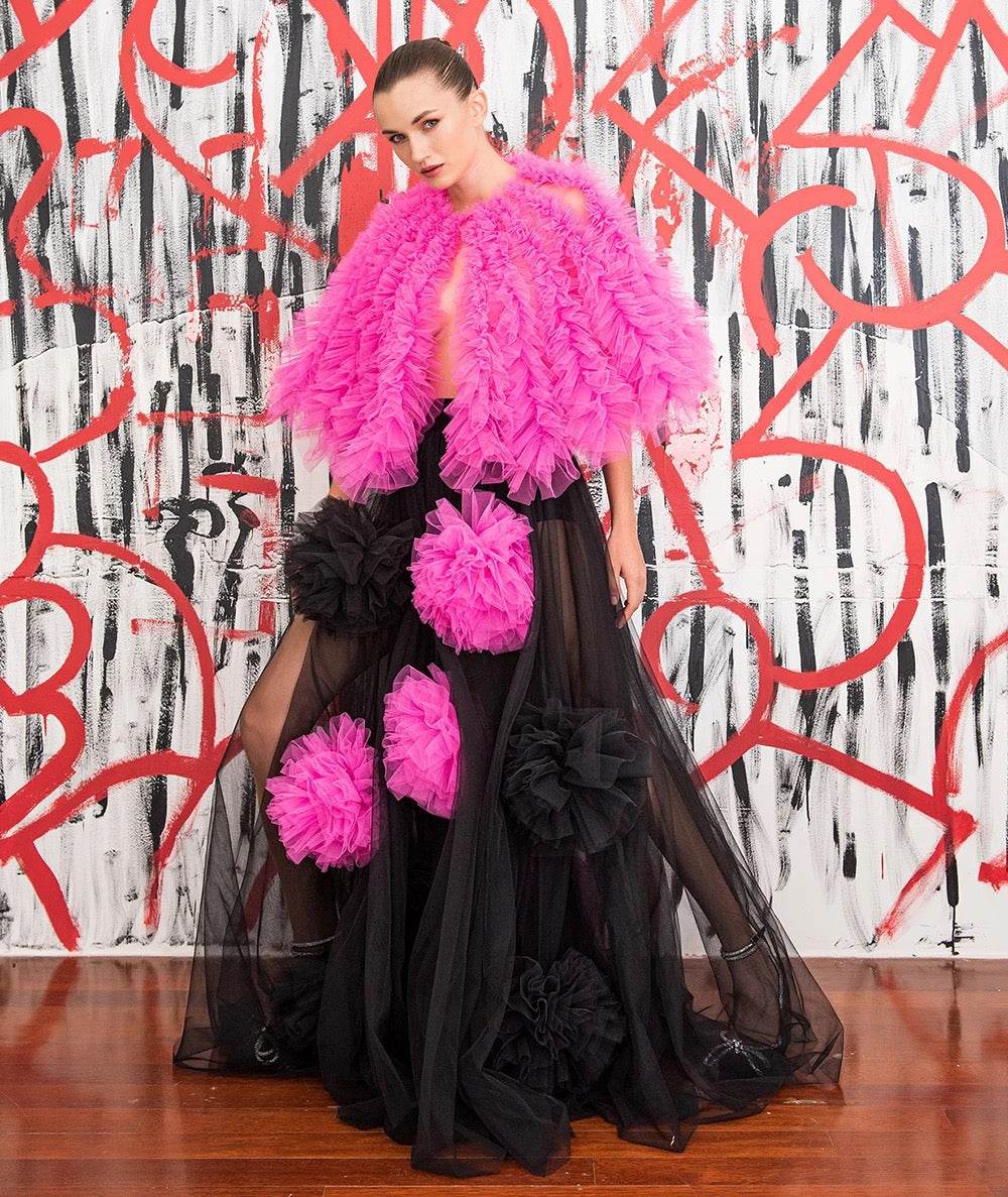 Black Tassel Mesh 3D Flower Sexy Hundred Fold Long Skirt - REBECATHELABEL