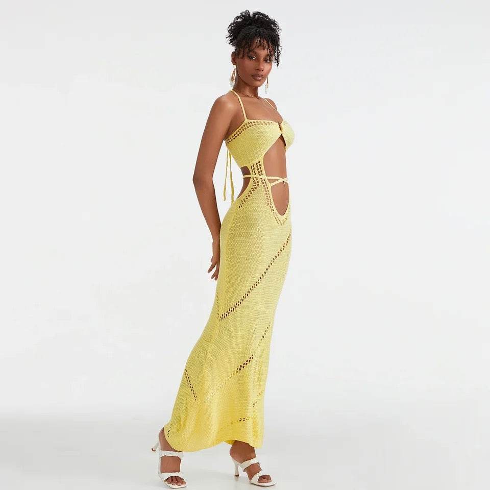 Cut Out Tie Halter Maxi Dress - REBECATHELABEL
