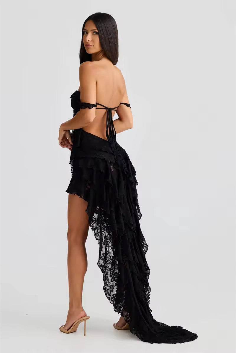 Lace Ruffle Sexy Maxi Dress - REBECATHELABEL