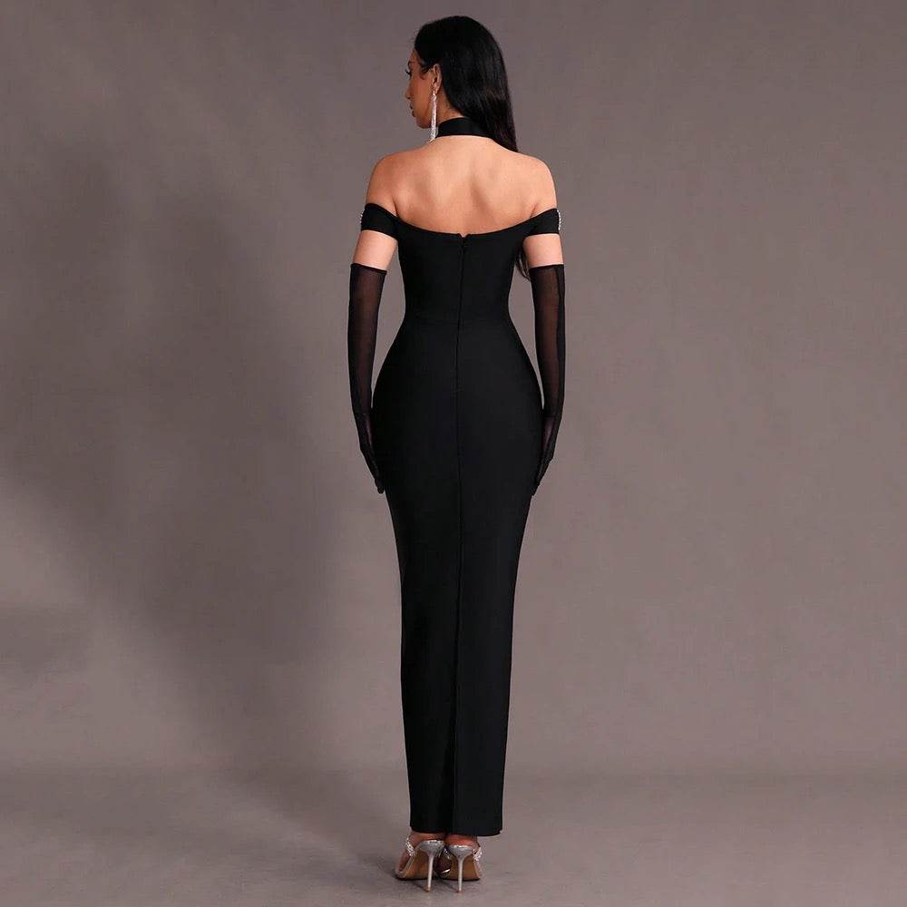 Off Shoulder Luxury Diamond Tight Long Bandage Dress - REBECATHELABEL