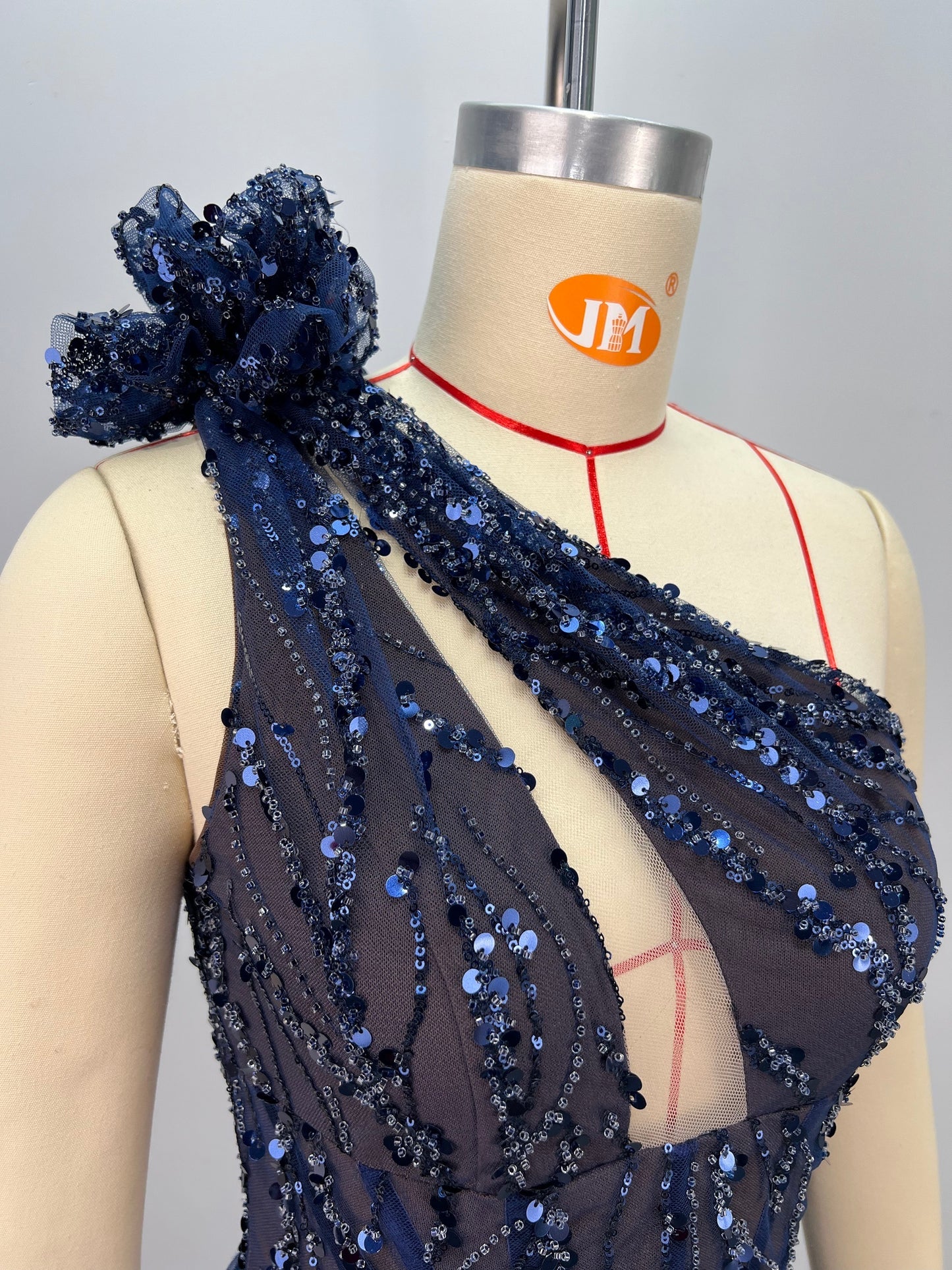 One Shoulder Sleeveless Sequin Sheer Mesh Split dress