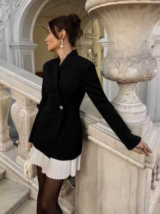 Office Slim Fit Patchwork Pleated Hem Mini dress