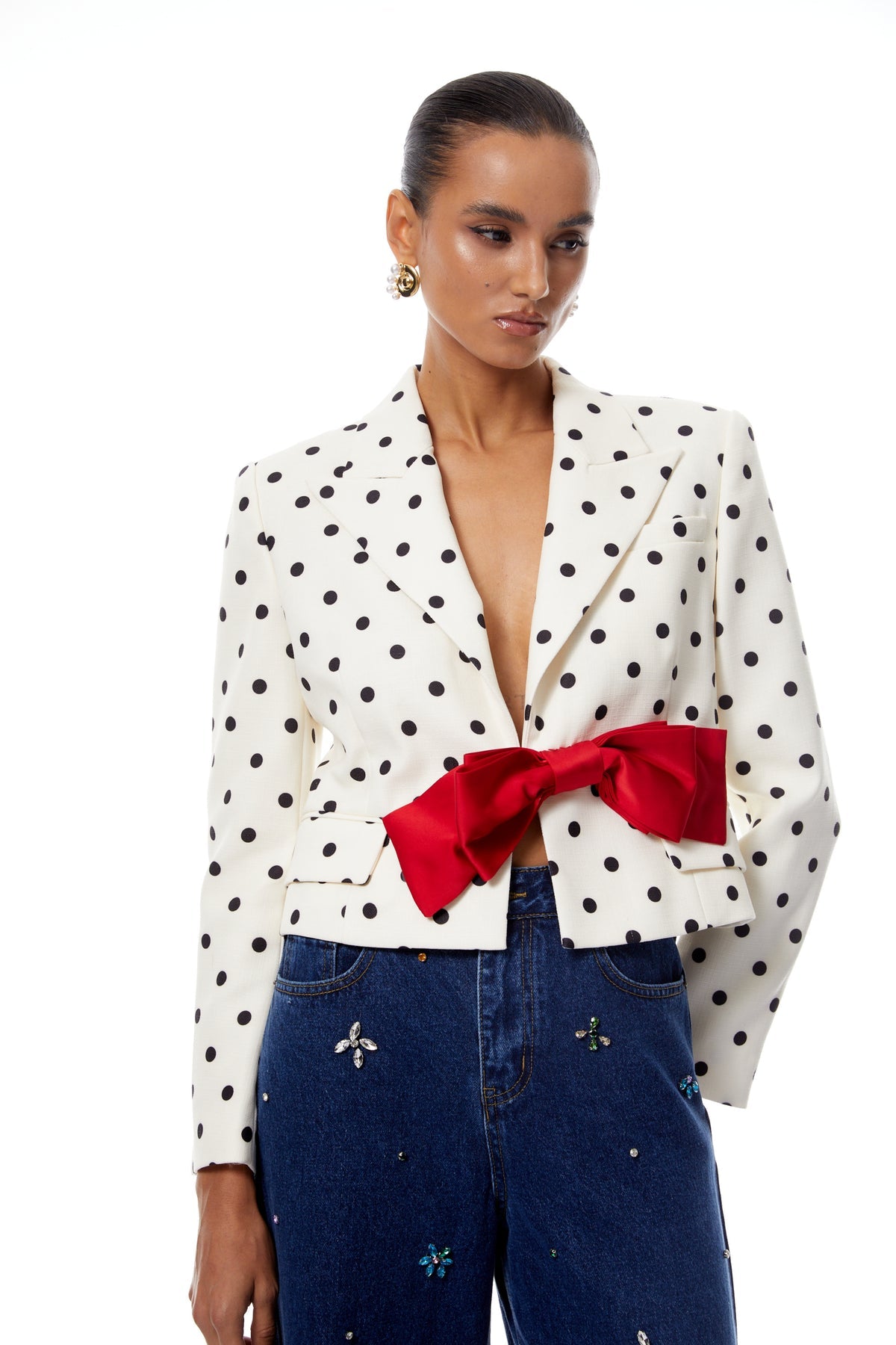 White Bowknot Polka Dot Short Jacket