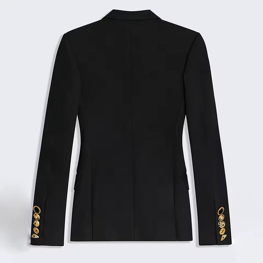 Black Spliced Button Jacket Female Lapel Long Sleeve Slimming Office blazer