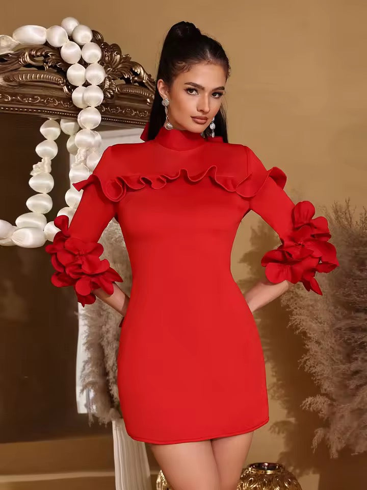 Spliced Appliques Slim Mini Dress