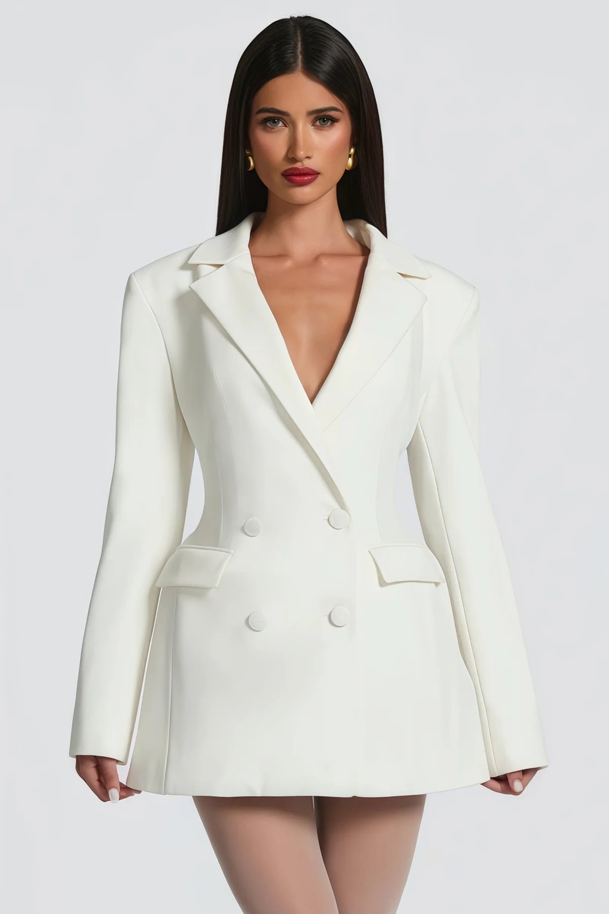White Double Breasted Blazer Mini Dress