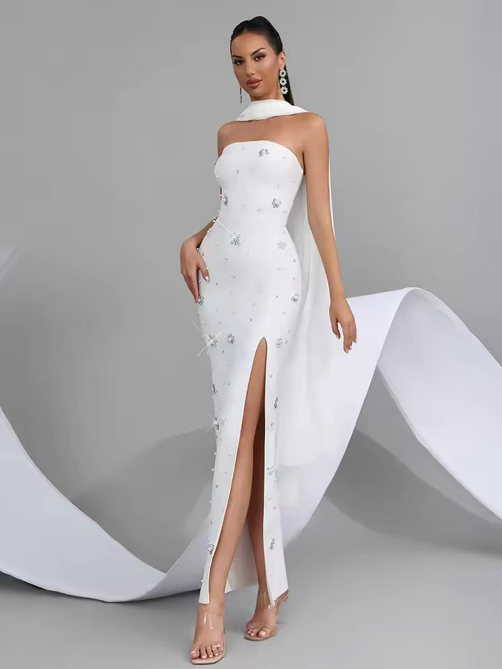 Ribbon Strapless Bandage Long Dress