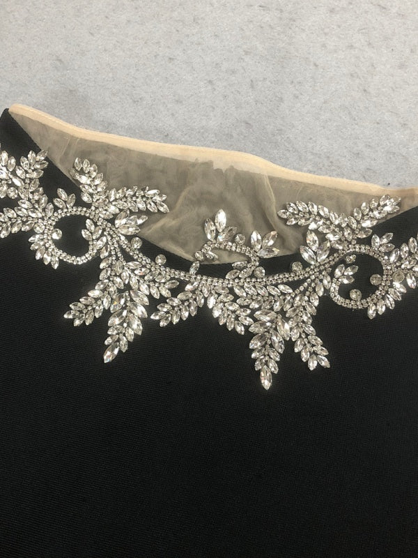 Long Sleeve Lace Patchwork Sequin Short Top with High Waist Pencil Skirt Two-Piece