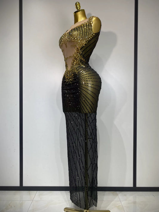 Sparkly Rhinestones Sleeveless Long Dress