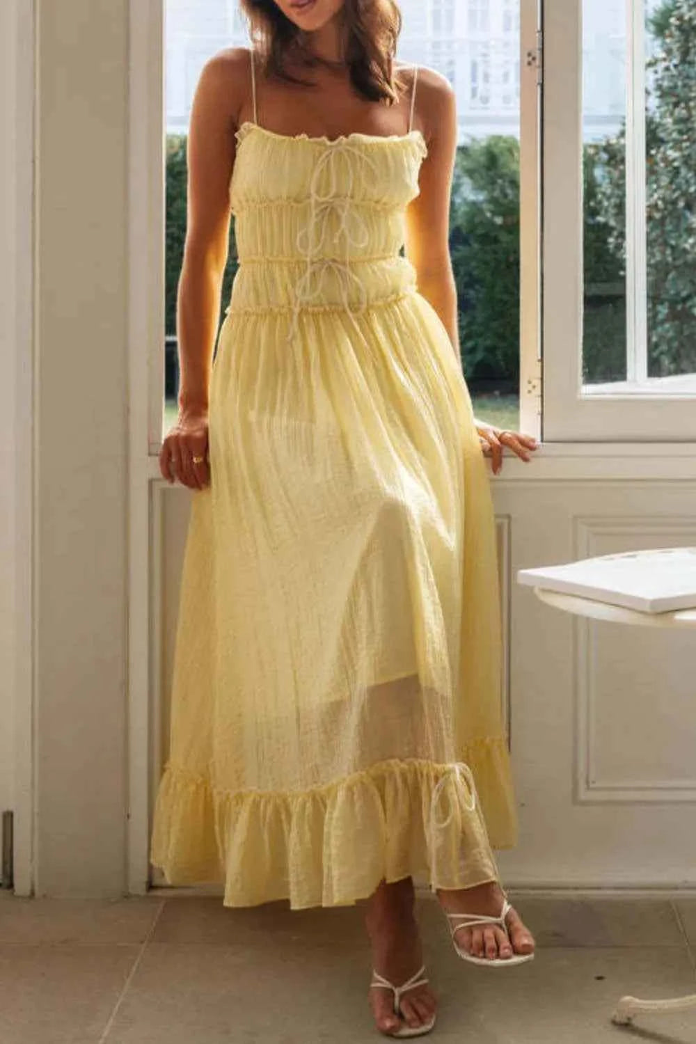 Frill Tied Front Midi Cami Dress