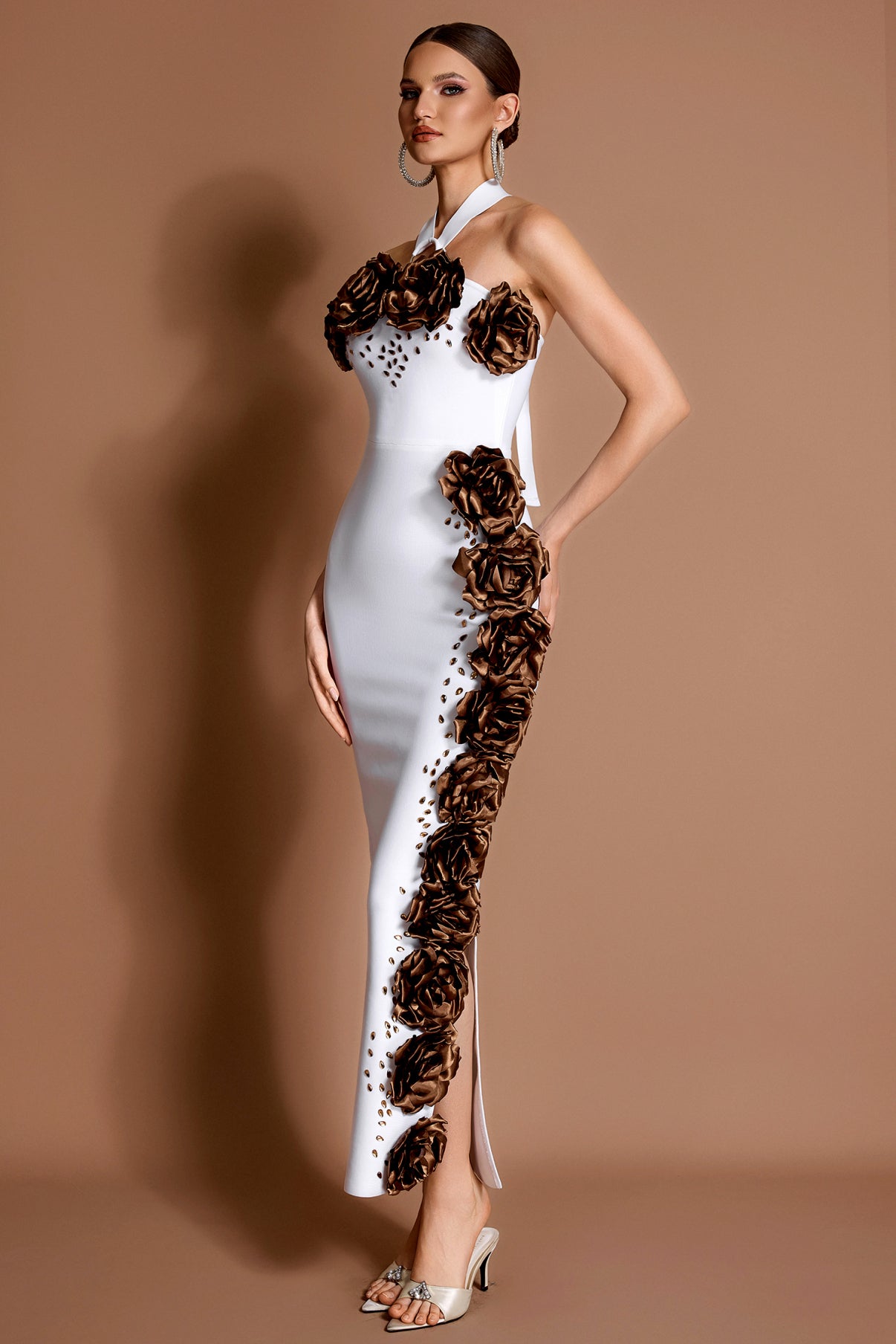 Bandage 3D Flower Rhinestone Maxi Dress