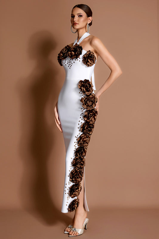 Bandage 3D Flower Rhinestone Maxi Dress