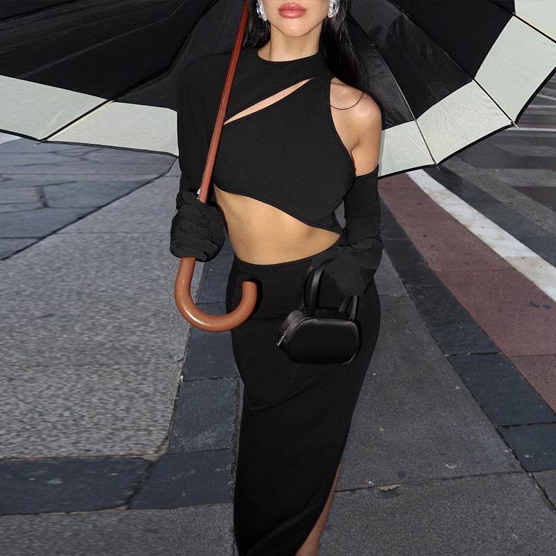 Cutout Slim Fit round Neck Long Sleeves Dress - REBECATHELABEL