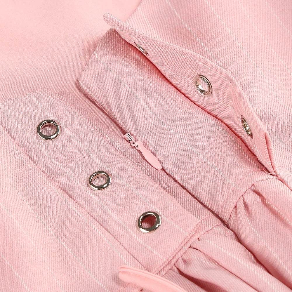 Pink Stripe A-line Diamond Sequins Long sleeved Sexy Mini Dress - REBECATHELABEL