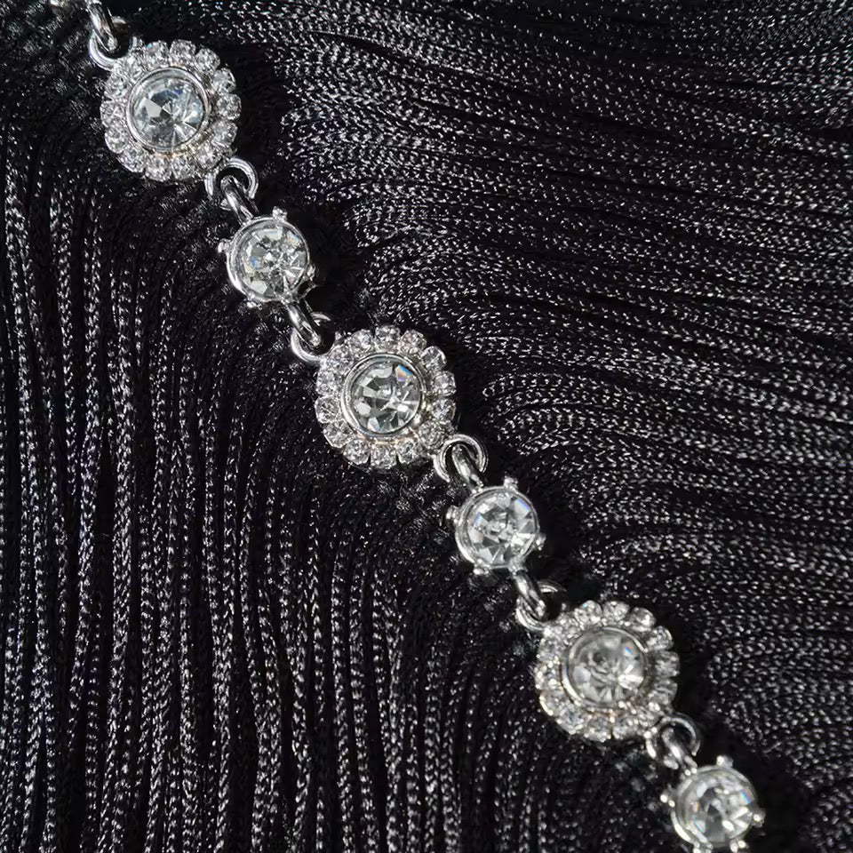 Diamonds Tassels Balck Sexy Halter Backless Bandage Midi Dress