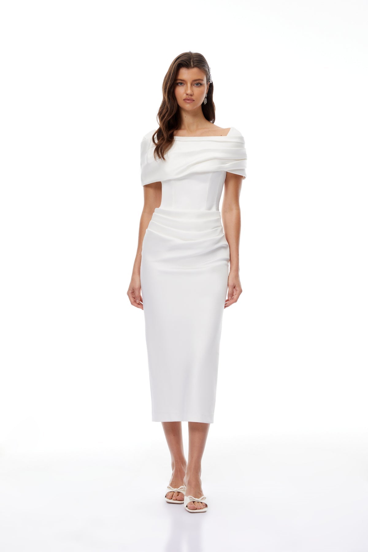 Becca White Draped Midi Dress