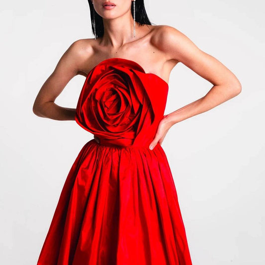 Strapless 3D Rose A Long Wedding Bridesmaid Dress - REBECATHELABEL