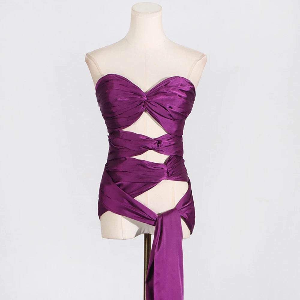 Strapless Bow Drop Pleated Tank Top - REBECATHELABEL