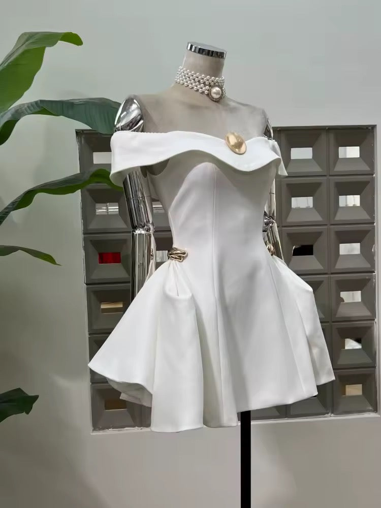 Off The Shoulder Waist-Cinching Mini Dress