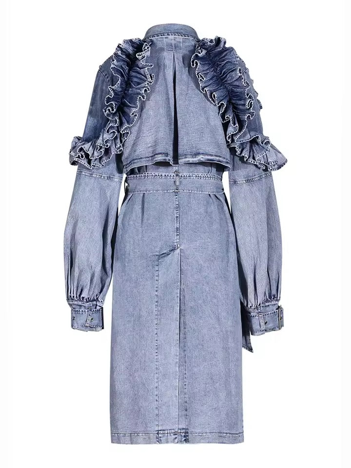 Oversized Blue Long Denim Trench Coat